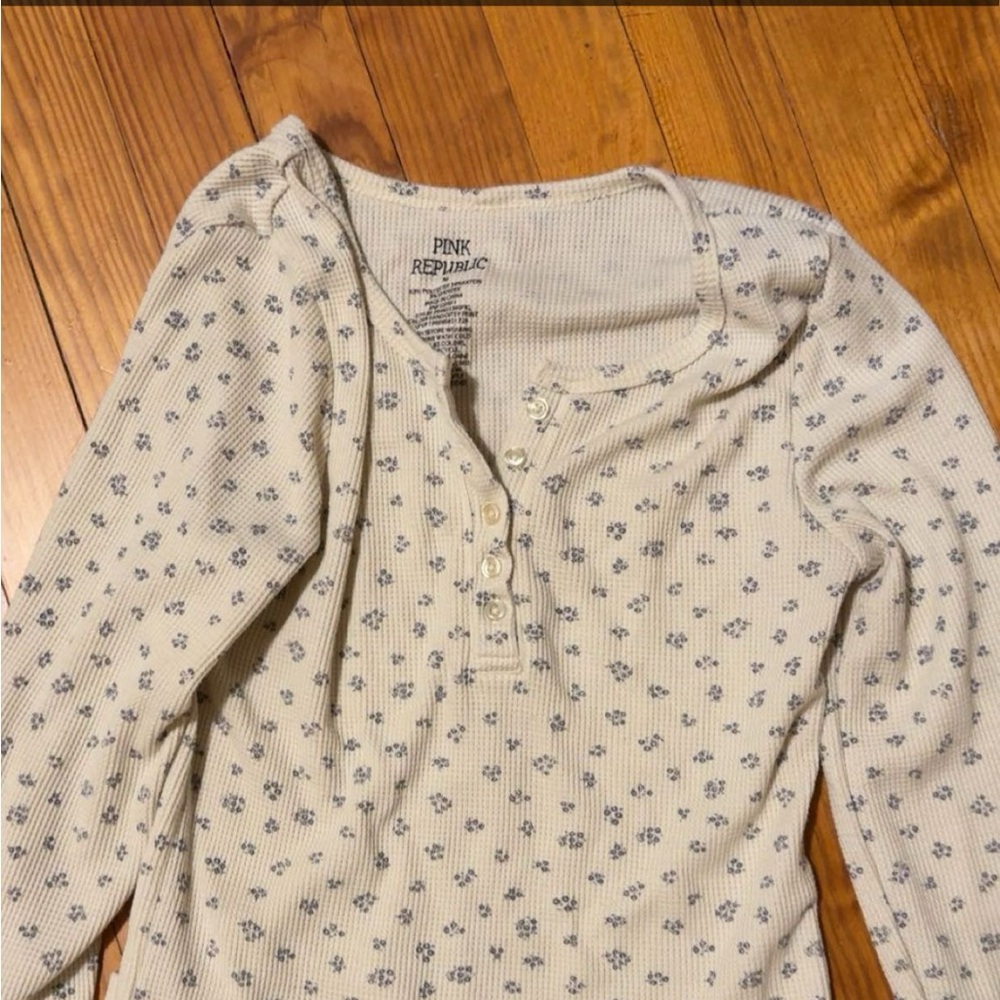 Pink Republic Cream Top with Blue Floral Design